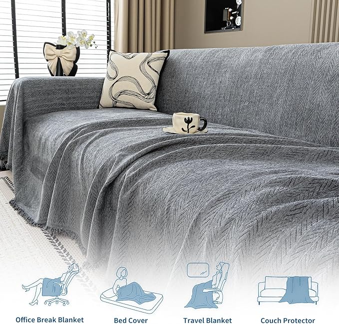 Nobildonna Sofa Cover Washable Soft Thicken Chenille Couch Cover with Tassel,Waterproof Sofa Slipcovers for 2 Cushion Couch,Loveseat,Futon Couch Furniture Protector Pet-Friendly,Dark Gray 71"x102"