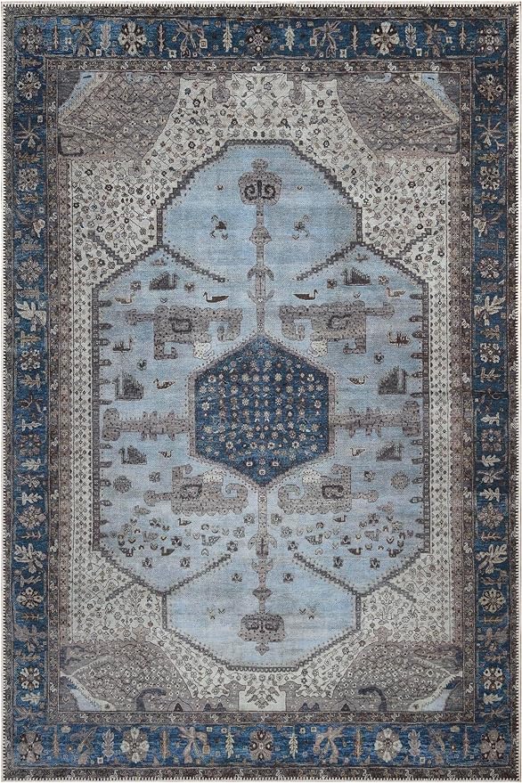 Keen Home Design 8x10 Rug - Machine Washable Area Rug with Non-Slip Backing, Ideal for Living Room, Dining Room, Bedroom - Vintage, Easy Clean, Durable, Low Pile Rug - (8' x 10')