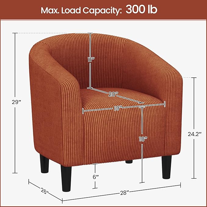 Yaheetech Accent Barrel Chair, Corduroy Fabric Club Chair, Furry Sherpa Elegant Armchair with Cozy Soft Padded, Suitable for Living Room Bedroom Reception Room Office, Brick Red