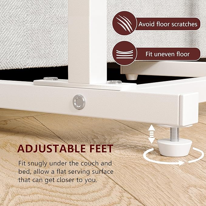 C Shaped End Table, Side Table for Sofa, Small TV Tray, Couch Table with Storage Bag for Small Space, Living Room, Bedroom, Home Office LET501W (White)