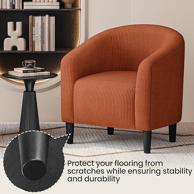Yaheetech Accent Barrel Chair, Corduroy Fabric Club Chair, Furry Sherpa Elegant Armchair with Cozy Soft Padded, Suitable for Living Room Bedroom Reception Room Office, Brick Red