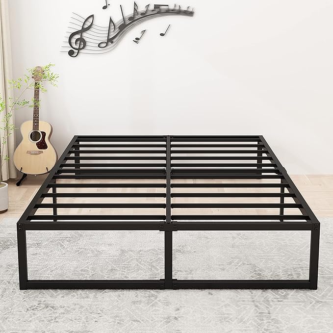 16 Inch King Size Bed Frame Sturdy Mattress Foundation, Heavy Duty Metal Platform with Steel Slats Support No Box Spring Needed, Noise Free, Easy Assembly, Black