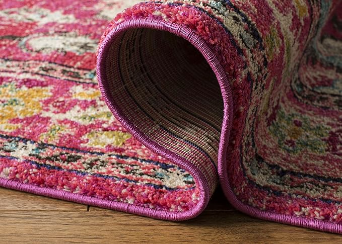 SAFAVIEH Monaco Collection Runner Rug - 2'2" x 18', Pink & Multi, Boho Chic Medallion Distressed Design, Non-Shedding & Easy Care, Ideal for High Traffic Areas in Living Room, Bedroom (MNC243D)