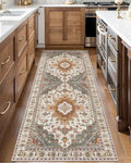 Tangsoo 2x6 Washable Runner Rug for Hallways, Non Slip Vintage Rugs, Soft Low Pile Long Rug, Print Distressed Turmeric Carpet Runners for Kitchen Bedroom Entryway Bathroom Living Room