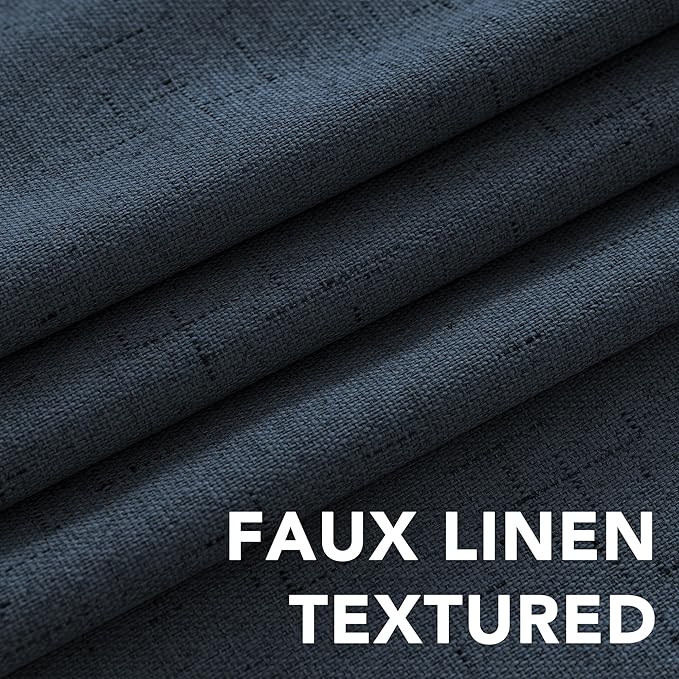 H.VERSAILTEX Linen Blackout Curtains 96 Inches Long 100% Absolutely Blackout Thermal Insulated Textured Linen Look Curtain Draperies Anti-Rust Grommet, Energy Saving with White Liner, 2 Panels, Navy