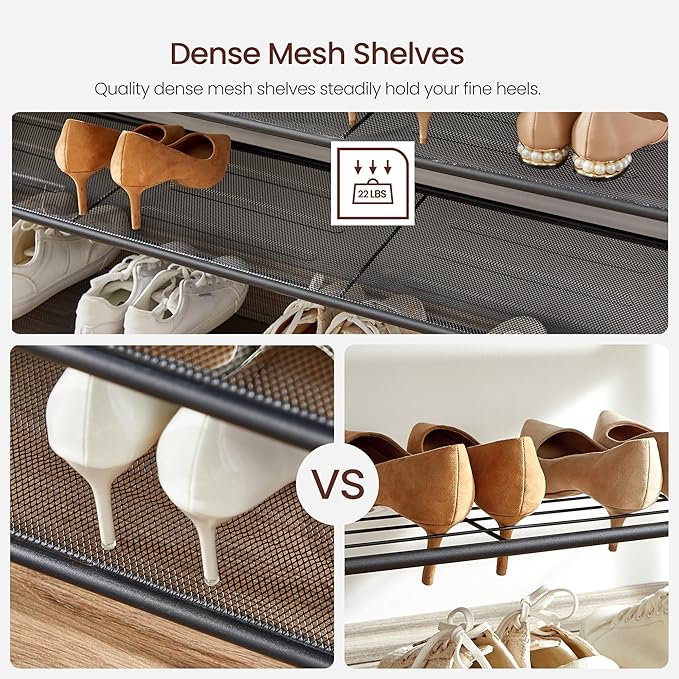 VASAGLE 5 Tier Shoe Rack for Closet, Entryway, 20-25 Pairs of Shoes, Large Shoe Organizer with 4 Metal Mesh Shelves, 11.8 x 47.2 x 36.4 Inches, Rustic Brown and Black ULBS205B01