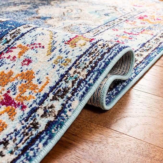 SAFAVIEH Monaco Collection Runner Rug - 2'2" x 6', Navy & Light Blue, Boho Chic Medallion Distressed Design, Non-Shedding & Easy Care, Ideal for High Traffic Areas in Living Room, Bedroom (MNC243N)