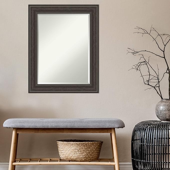 Amanti Art Brown Bathroom Mirror for Over Sink, 30x24 Shipwreck Greywash Rectangle Vanity Mirror, Medium Traditional Frame, Hangs Horizonally and Vertically, Bathroom Wall Decor, Beveled Edge