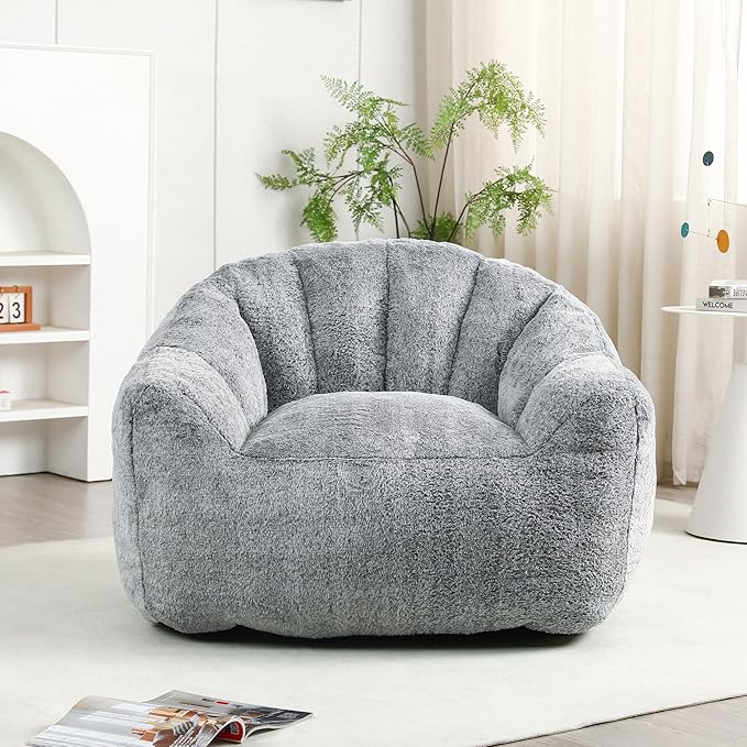 Furniliving Bean Bag Chair, Giant Bean Bag Chair Stuffed Floor Sofa for Adults Comfy Bean Bag Sofa with Back Support, Oversized Bean Bag Couch for Living Room Bedroom Office, Faux Leather, Dark Grey
