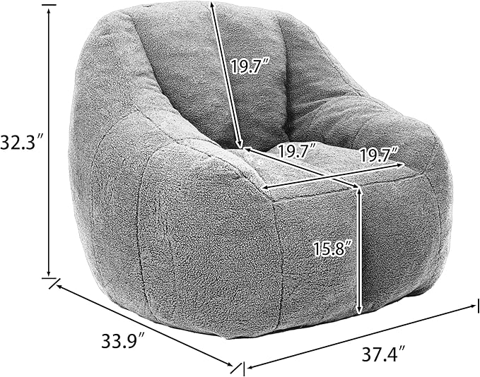 Furniliving Bean Bag Chair, Oversized Bean Bag Couch for Adults Comfy Bean Bag Sofa with Back Support, Large Bean Bag Chair Lazy Sofa for Living Room Bedroom, White, Teddy