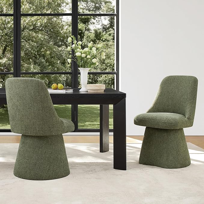 Swivel Dining Chair Mid Century Modern DeskChair High Back Upholstered Linen Fabric SideChair for Kitchen Diningroom Bedroom,Moss Green,1 Box
