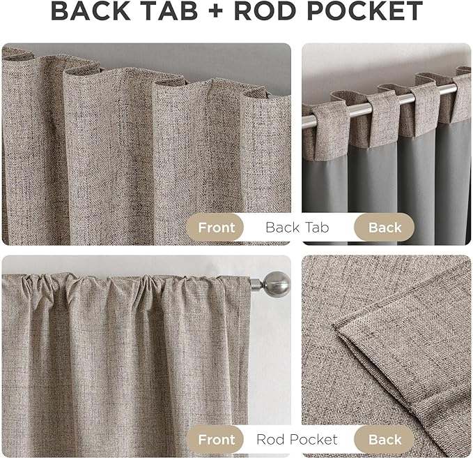 Joydeco 100% Blackout Curtains for Bedroom - Natural Linen Curtains 52"W x 72"L Long, Thermal Insulated 2 Panels Linen Light Blocking Drapes, Rod Pocket & Back Tabs, Darkening Privacy for Living Room