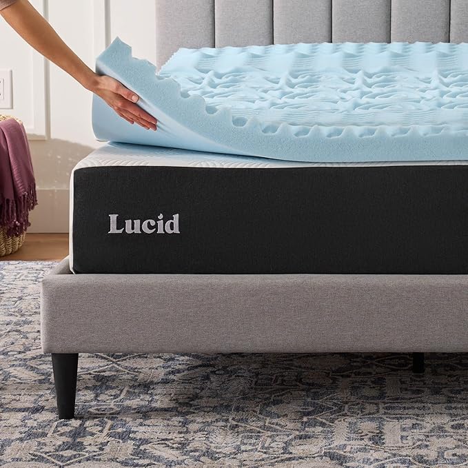 LUCID Gel Infused Memory Foam Mattress Topper – 3 Inch Mattress Topper – 5 Comfort Zones Relieve Pressure – CertiPUR-US Certified Foam - Twin