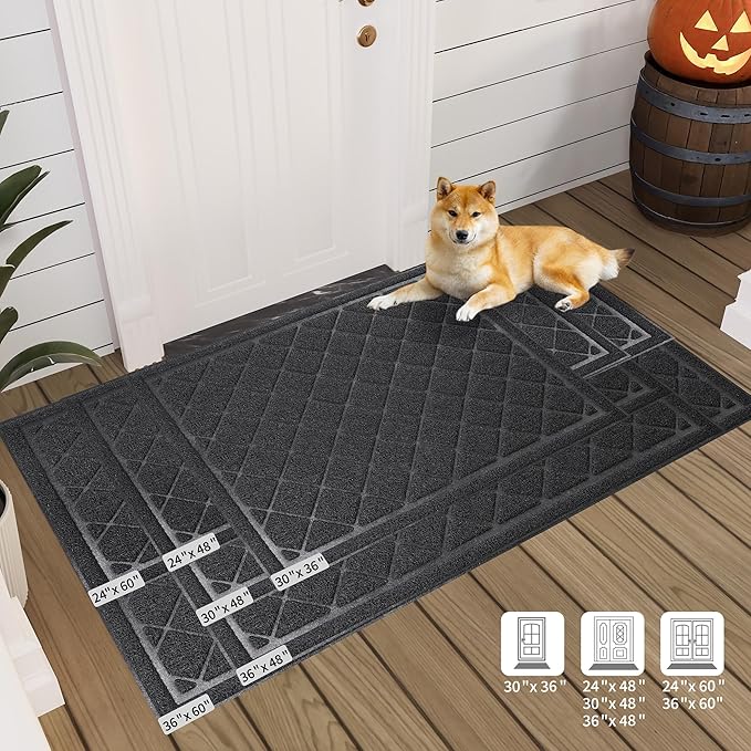 Front Door Mat Indoor Outdoor, 48" x 30" Non Slip Welcome Doormat for Entryway, Heavy Duty Low Profile Entrance Rug for High Traffic Areas, Patio, Outside Entry, Yard, Porch Waterproof