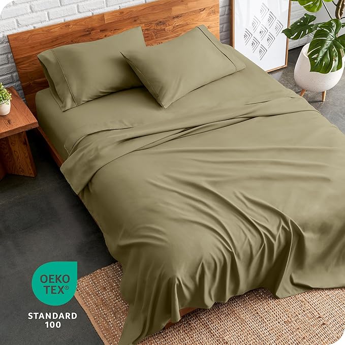 Bare Home Full XL Sheet Set - Luxury 1800 Ultra-Soft Microfiber Full Extra Long Bed Sheets - Double Brushed - Deep Pockets - Easy Fit - 4 Piece Set - Bedding Sheets & Pillowcases (Full XL, Olive)