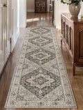Tangsoo 2x10 Washable Runner Rug for Hallways, Non Slip Vintage Runner Rug, Soft Low Pile Long Runner, Print Distressed Brown/Grey Carpet Runners for Kitchen Bedroom Entryway Bathroom Living Room