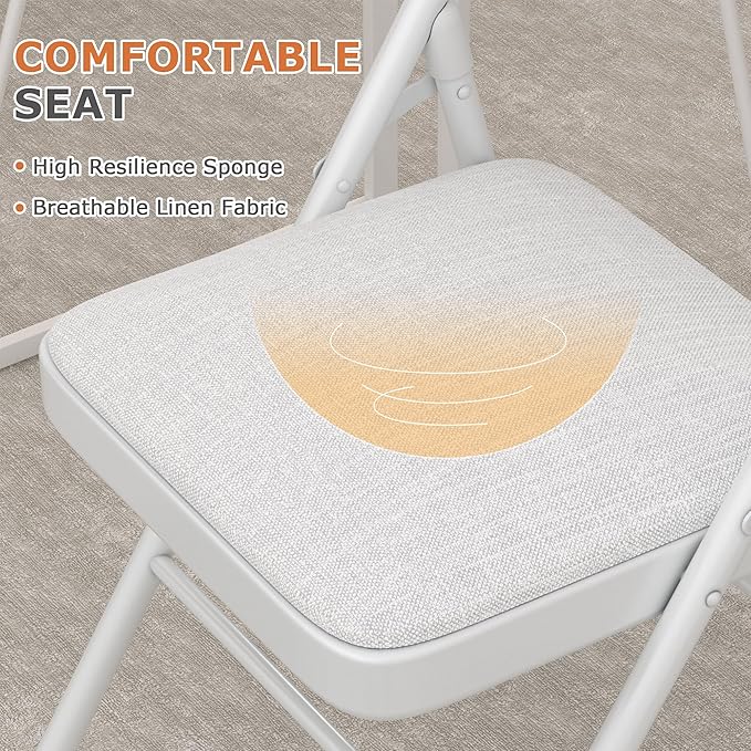 VECELO Padded Folding Chairs 4 Pack, Comfortable Cushioned Seat & Backrest with Steel Frame, for Office, Indoor Outdoor, Commercial Events, Light Grey