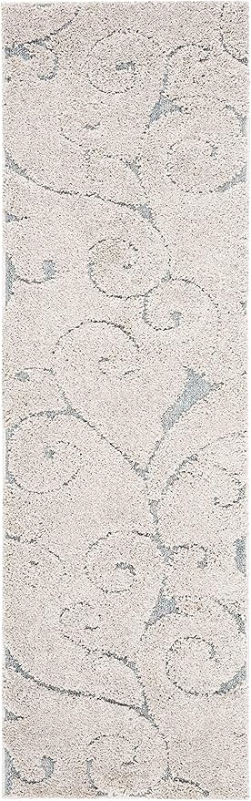 SAFAVIEH Florida Shag Collection Runner Rug - 2'3" x 19', Beige & Blue Grey, Scroll Design, Non-Shedding & Easy Care, 1.2-inch Thick Ideal for High Traffic Areas in Living Room, Bedroom (SG455-1155)