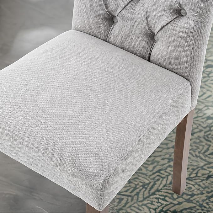 Tufted Upholstered Parsons Dining Chair Set Fabric Diner Accent Stylish Modern Kitchen Living Room with Button Sturdy Solid Wood Legs