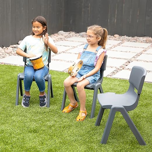 ECR4Kids 12in Plastic School Stack Chair, Classroom Furniture, Grey, 4-Pack