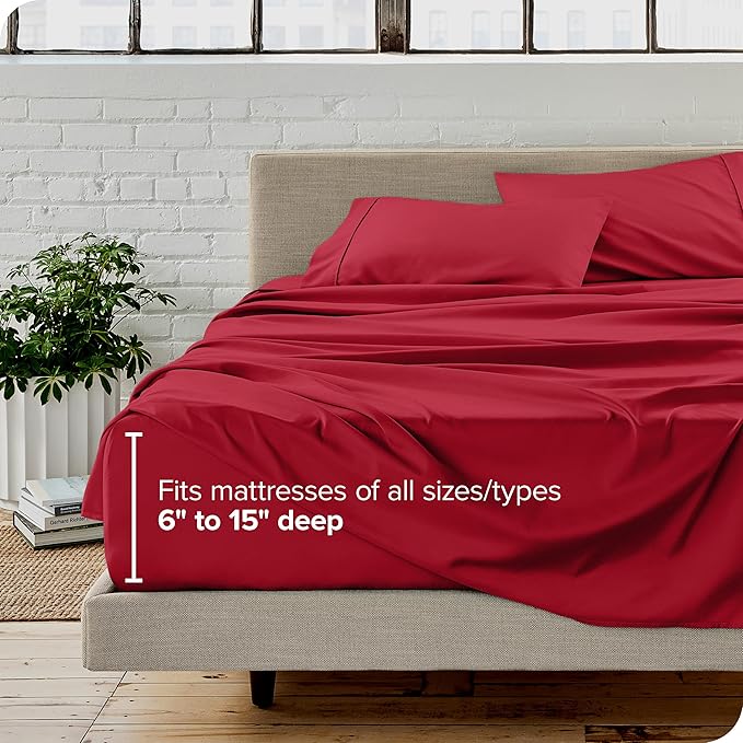 Bare Home Twin XL Sheet Set - College Dorm Size - Luxury 1800 Ultra-Soft Microfiber Twin Extra Long Bed Sheets - Deep Pockets - Easy Fit - Extra Soft - 3 Piece Set - Bed Sheets (Twin XL, Red)