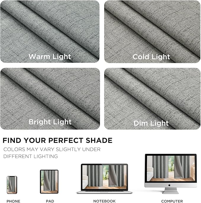 Joydeco Blackout Curtains for Bedroom - 100% Light Blocking 2 Panels Light Grey Drapes 66" W x 90" L, Thermal Insulated Room Darkening Curtains, Linen Textured for Living Room, Rod Pocket & Back Tabs