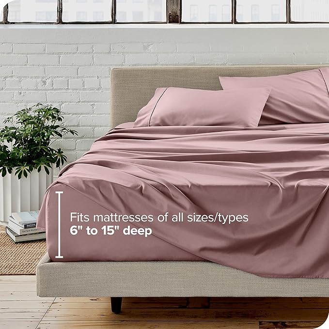 Bare Home Split Head Flex King Sheet Set - 1800 Ultra-Soft Microfiber Bed Sheets - Double Brushed - Deep Pockets - Easy Fit - 4 Piece Set - FlexTop King Bedding Sheets (Split Head Flex King, Mauve)