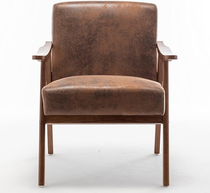 Container Furniture Direct Accent Chair with Microfiber Upholstery and Solid Wood Frame, Classic Mid-Century Modern Living Room Furniture for Extra Seating, Brown