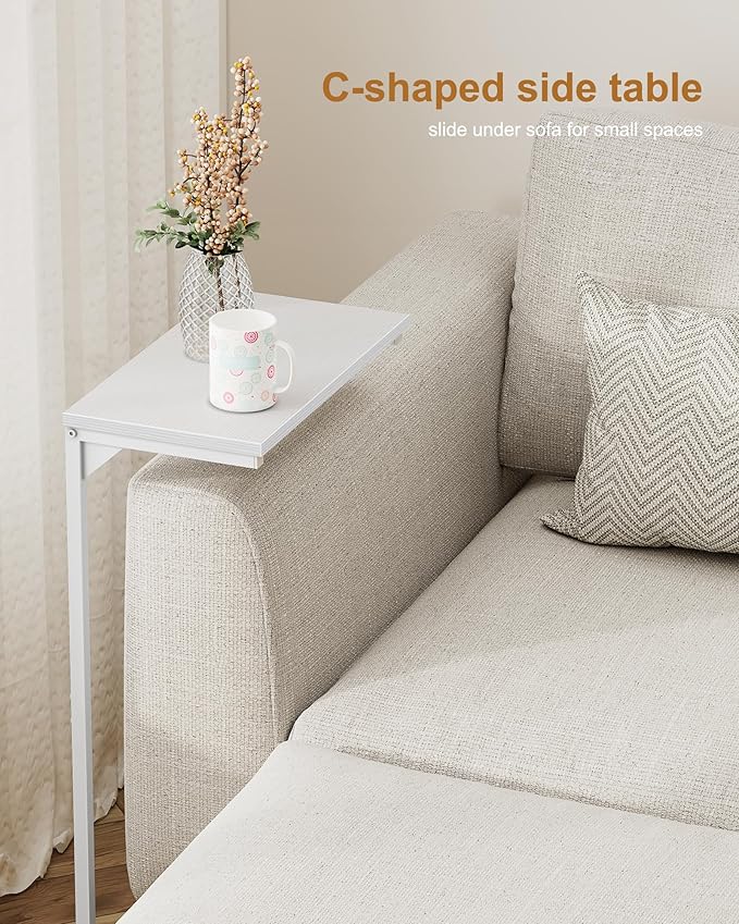 TUTOTAK C Shaped End Table, Small Side Table, 28.7 inch Tall Couch Table, Sofa Table, Living Room, Bed Room, White TB01BW071