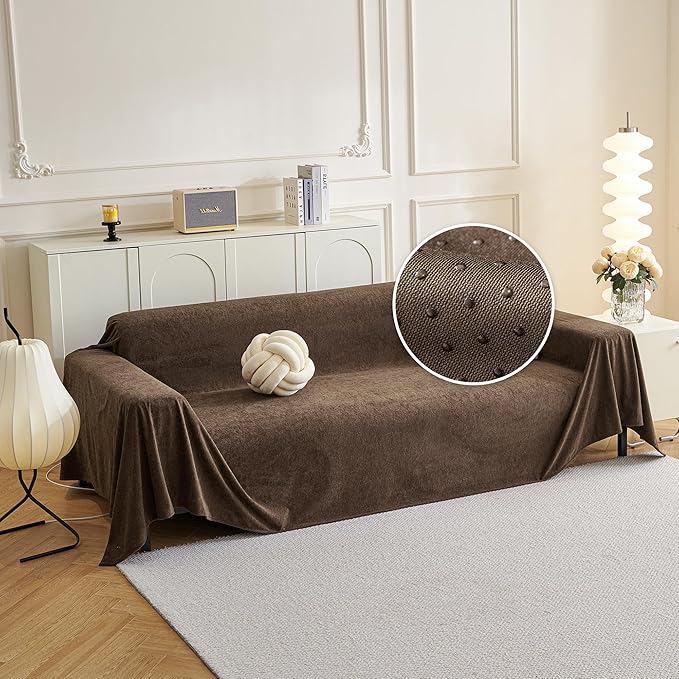 MYSKY HOME Couch Cover, Sofa Covers Washable, Sofa Slipcovers for 3 Cushion Couch Sofa, Pet Friendly Dog Couch Cover Furniture Protector Cover Non Slip Cover, 71"x 134", Brown