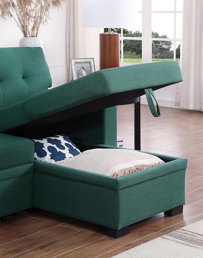Devion Furniture Garisa 4-in-1 Convertible L Shaped Couch with Pull Out Bed and Storage, Sectional Sleeper Sofa with Reversible Chaise for Living Room, Apartment, Bedroom, Office
