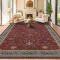 Oriental 9x12 Soft Rugs for Living Room - Dark Red Rugs for Bedroom Aesthetic, Dining Room Under Kitchen Table, Washable Soft Non Slip Large Area Vintage Décor