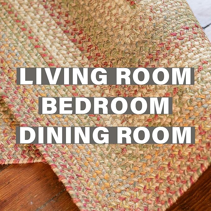 Homespice Harvest Premium Jute Braided Area Rug, 5' x 8' Oval Beige - Tan - Red - Sage - Green, Reversible, Natural Jute Yarn Rustic, Country, Primitive, Farmhouse Style - 30 Day Risk Free Purchase