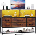 Dresser for Bedroom, 6 Drawers Led Dresser TV Stand with Power Outlets and LED Lights, Long Fabric Dressers Wide Chest of Drawers with Large Organizer Shoe Rack for Living Room, Entryway