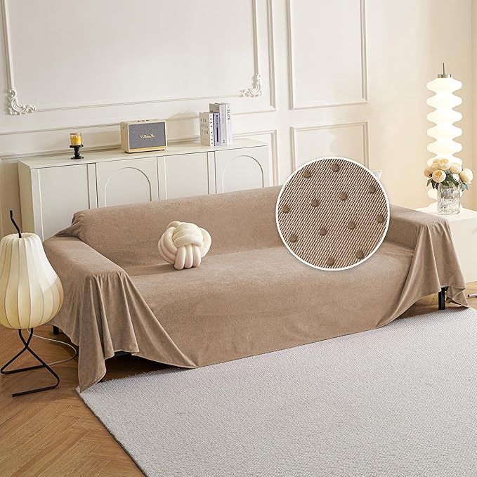 MYSKY HOME Couch Cover Sofa Covers for 3 Cushion Couch, Ultra - Soft Dog Couch Covers Protector for Sectional Sofa, Non Slip Sofa Slipcover Furniture Protector for Pet, 91" x 118", Khaki