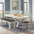 6-Piece Solid Wood Dining Table Set for 6, Modern Breakfast Dinette Kitchen Table with Bench & Chairs for Dining Room, Kitchen, Grey