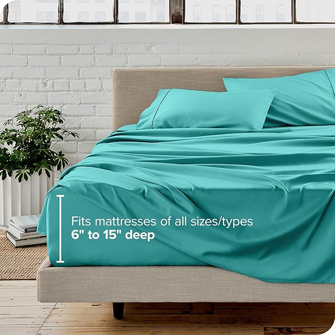 Bare Home Twin Sheet Set - 1800 Ultra-Soft Microfiber Twin Bed Sheets - Double Brushed - Deep Pockets - Easy Fit - Extra Soft - 3 Piece Set - Bedding Sheets & Pillowcases (Twin, Turquoise)