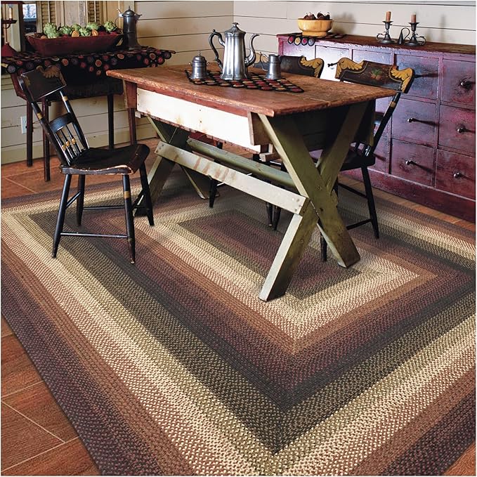 Homespice Prescott Jute Braided Area Rug 5x8' - Country Style Dining Room Rugs for Under Table for Primitive Decor