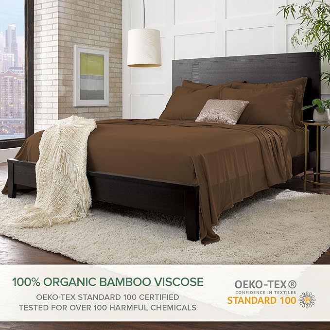 Twin Sheets by Pure Bamboo, Genuine 100% Organic Viscose Derived from Bamboo Bed Sheet Set, Luxuriously Soft & Cooling, Double Stitching, Lifetime Quality Promise (Twin, Coconut Husk)