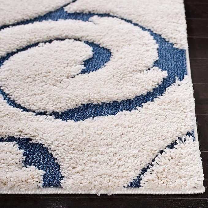 SAFAVIEH Florida Shag Collection Accent Rug - 3'3" x 5'3", Cream & Blue, Scroll, Non-Shedding & Easy Care, 1.2-inch Thick Ideal for High Traffic Areas in Entryway, Living Room, Bedroom (SG455-1165)