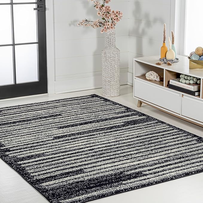 JONATHAN Y Khalil Modern Berber Stripe Black/Cream Indoor Area Rug, 5x8, Contemporary, Bohemian, Easy-Cleaning for Living Room, Bedroom, Kitchen, Pet Friendly, Non-Shedding (MOH207F-5)
