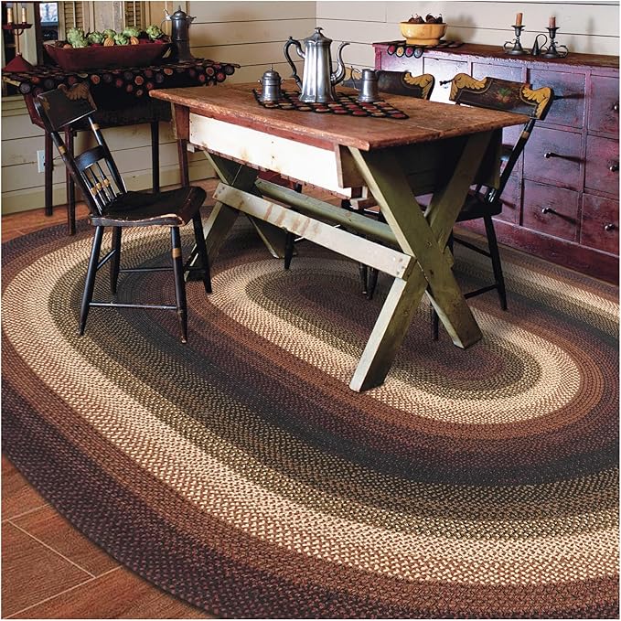 Homespice Prescott Jute Braided Oval Rugs 5x8' - Primitive Style Red and Black Rugs for Living Room and Dining Room