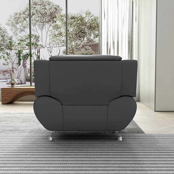 Container Furniture Direct Michael Modern Faux Leather Upholstered Stainless Steel Legs Living Room Sofa, Chair, Gray