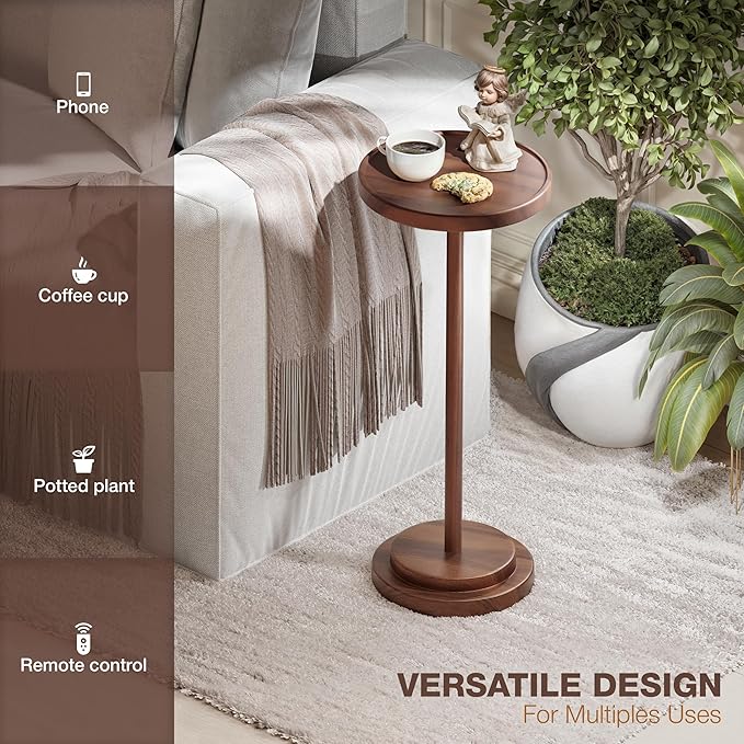 BLUEWEST Drink Table, 24.4" Tall Compact Side Table with Phone Slot and Weighted Base, Durable Pedestal Table Accent for Living Room, Bedroom, or Office, Martini and Cocktail