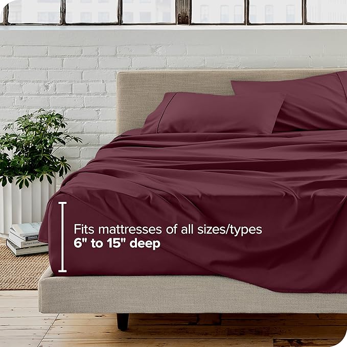 Bare Home Queen Sheet Set - Luxury 1800 Ultra-Soft Microfiber Queen Bed Sheets - Double Brushed - Deep Pockets - Easy Fit - 4 Piece Set - Bedding Sheets & Pillowcases (Queen, Burgundy)