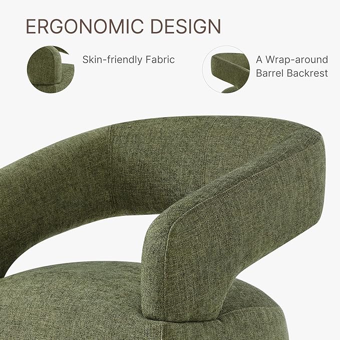 Upholstered Dining Chairs with Removable Casters Barrel Side Armchair with Rollers for Diningroom Bedroom Livingroom Reading Room, Green, 1PCS