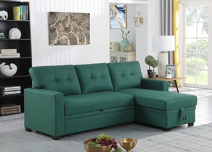 Devion Furniture Maison 4-in-1 Convertible L Shaped Couch with Pull Out Bed and Storage, Sectional Sleeper Sofa with Reversible Chaise for Living Room, Apartment, Bedroom, Office