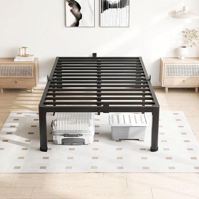 18 Inch Twin Size Bed Frame, 3500Lbs Heavy Duty Metal Platform with Round Corner Legs Mattress Slide Stopper, Steel Slat Support No Box Spring Needed, Noise Free, Non-Slip, Easy Assembly
