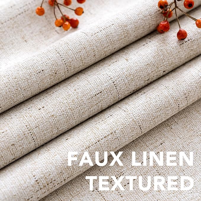 H.VERSAILTEX Linen Blackout Curtains Durable Thick Textured Linen Look 100% Blackout Patio Door Curtain Anti Rust Grommet Extra Wide Sliding Door Curtain Panel, W100 x L108 inch - Natural