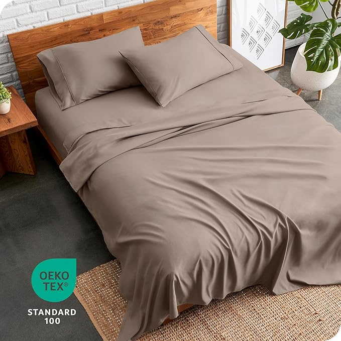 Bare Home Split Head Flex King Sheet Set - 1800 Ultra-Soft Microfiber Bed Sheets - Double Brushed - Deep Pockets - Easy Fit - 4 Piece Set - FlexTop King Bedding Sheets (Split Head Flex King, Taupe)